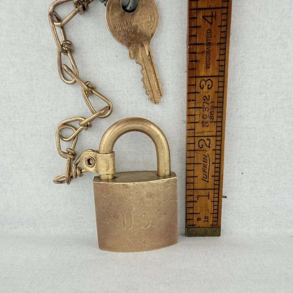 Vintage Brass Padlock American US Military Junkunc Bros WWII Original Key &Chain
